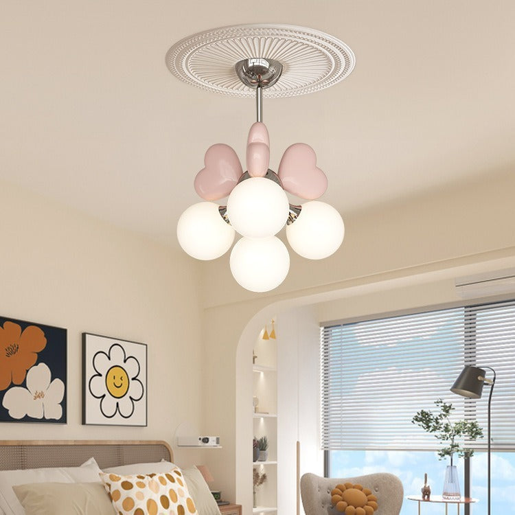 Contemporary Scandinavian Cream Love Heart Kids Round Orb Chandelier 4/6 Light Bedroom Decor
