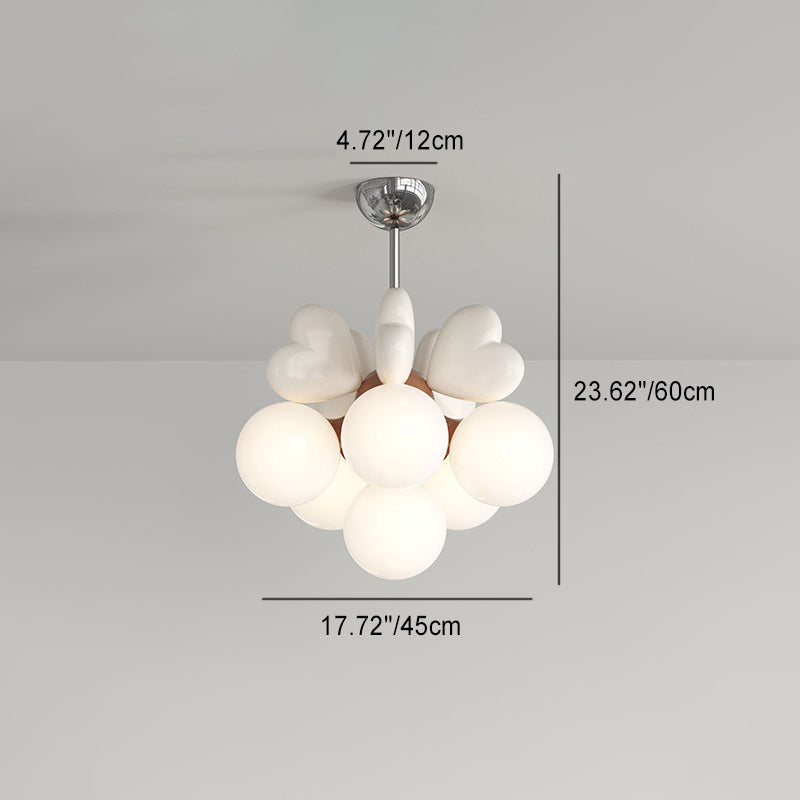 Contemporary Scandinavian Cream Love Heart Kids Round Orb Chandelier 4/6 Light Bedroom Decor