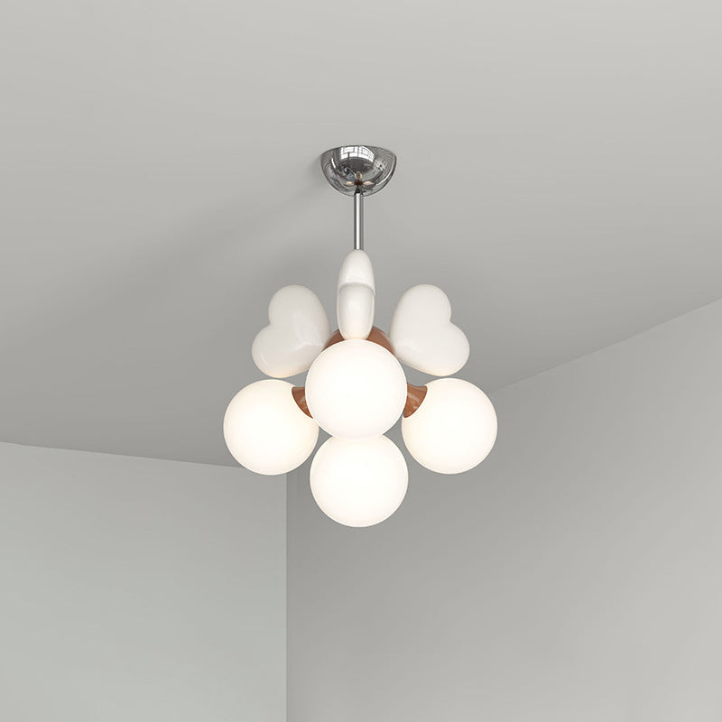 Contemporary Scandinavian Cream Love Heart Kids Round Orb Chandelier 4/6 Light Bedroom Decor