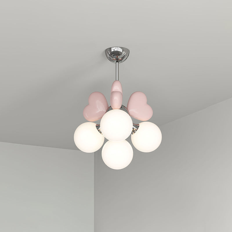 Contemporary Scandinavian Cream Love Heart Kids Round Orb Chandelier 4/6 Light Bedroom Decor