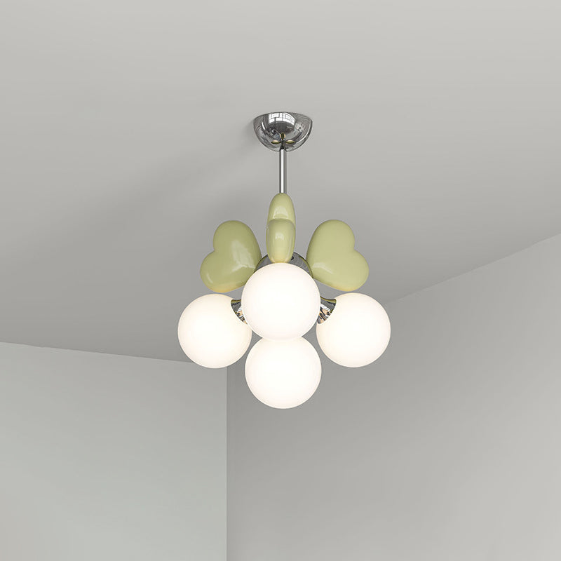 Contemporary Scandinavian Cream Love Heart Kids Round Orb Chandelier 4/6 Light Bedroom Decor