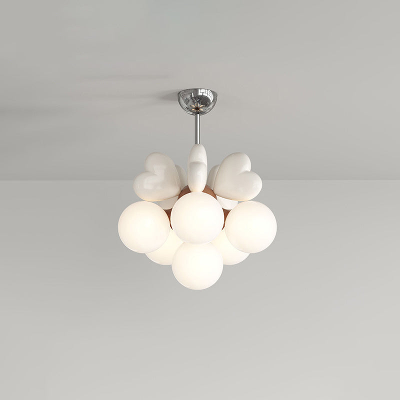 Contemporary Scandinavian Cream Love Heart Kids Round Orb Chandelier 4/6 Light Bedroom Decor