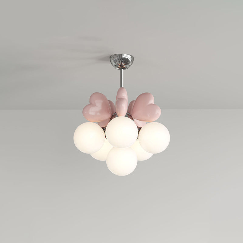 Contemporary Scandinavian Cream Love Heart Kids Round Orb Chandelier 4/6 Light Bedroom Decor