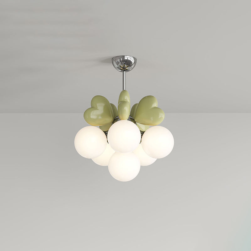 Contemporary Scandinavian Cream Love Heart Kids Round Orb Chandelier 4/6 Light Bedroom Decor