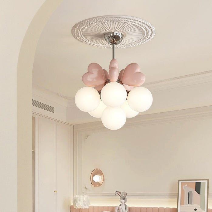 Contemporary Scandinavian Cream Love Heart Kids Round Orb Chandelier 4/6 Light Bedroom Decor