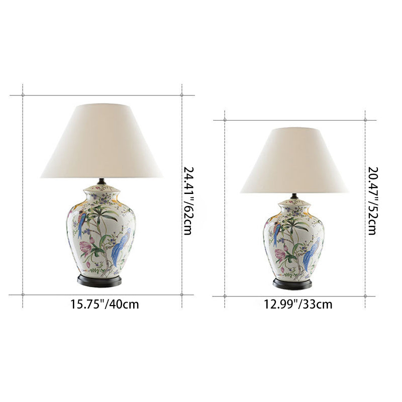 Rustic Bird Flower Table Lamp - Oval Prism Copper Ceramic, 1-Light Fixture for Bedroom Décor