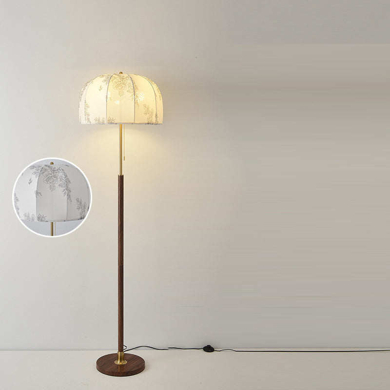 Traditional Vintage Round Semicircle Fabric Iron Floor Lamp - 1-Light Living Room Lighting