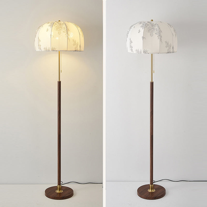 Traditional Vintage Round Semicircle Fabric Iron Floor Lamp - 1-Light Living Room Lighting