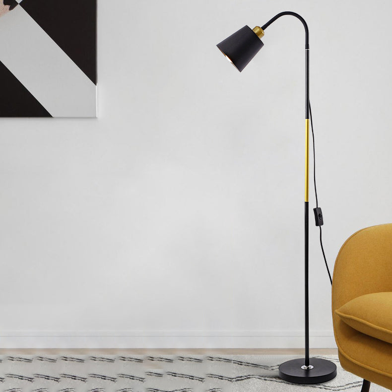 Modern Minimalist Round Cone Floor Lamp - 1-Light Iron & PVC Design for Living Room