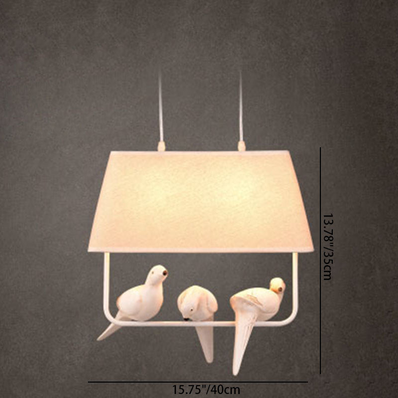 Contemporary Bird Chandelier - Iron Linen Resin Light Fixture for Bedroom
