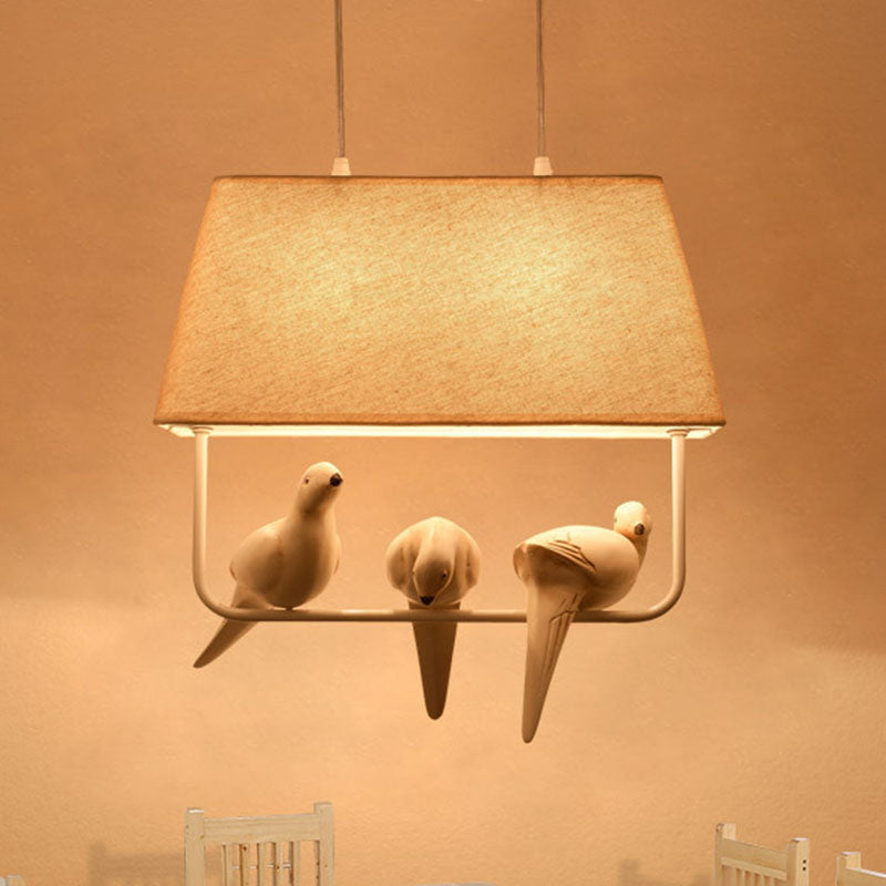Contemporary Bird Chandelier - Iron Linen Resin Light Fixture for Bedroom