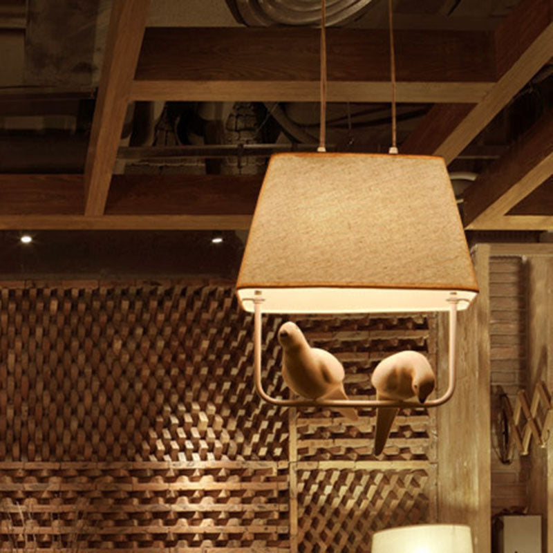 Contemporary Bird Chandelier - Iron Linen Resin Light Fixture for Bedroom