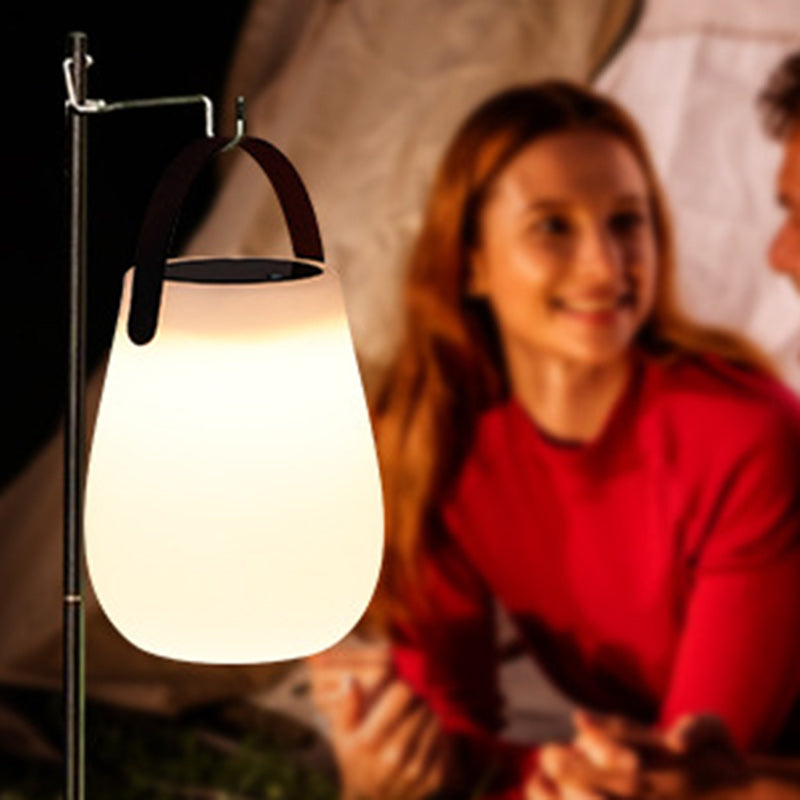 Modern Minimalist Solar Waterproof LED Outdoor Light - Portable PE Round Cylinder Cone Design