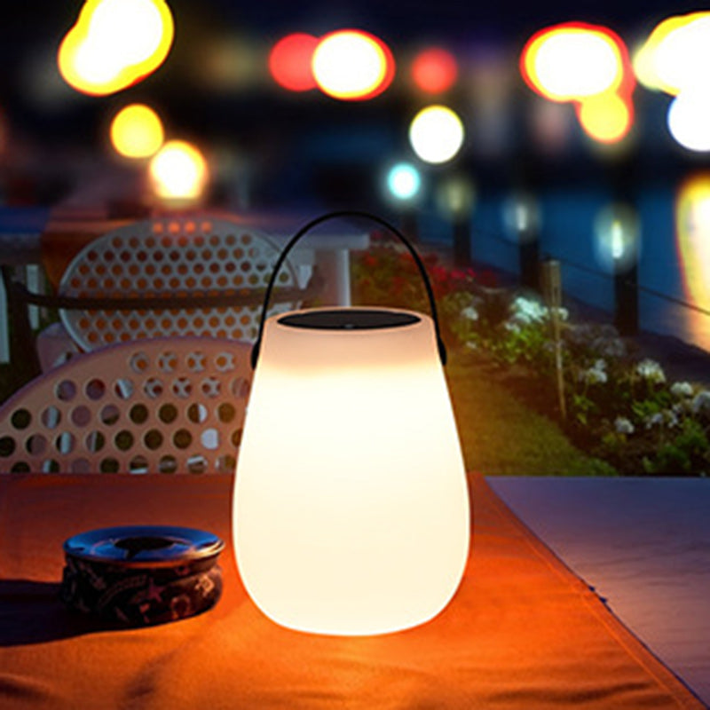 Modern Minimalist Solar Waterproof LED Outdoor Light - Portable PE Round Cylinder Cone Design