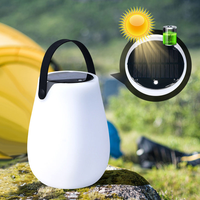 Modern Minimalist Solar Waterproof LED Outdoor Light - Portable PE Round Cylinder Cone Design