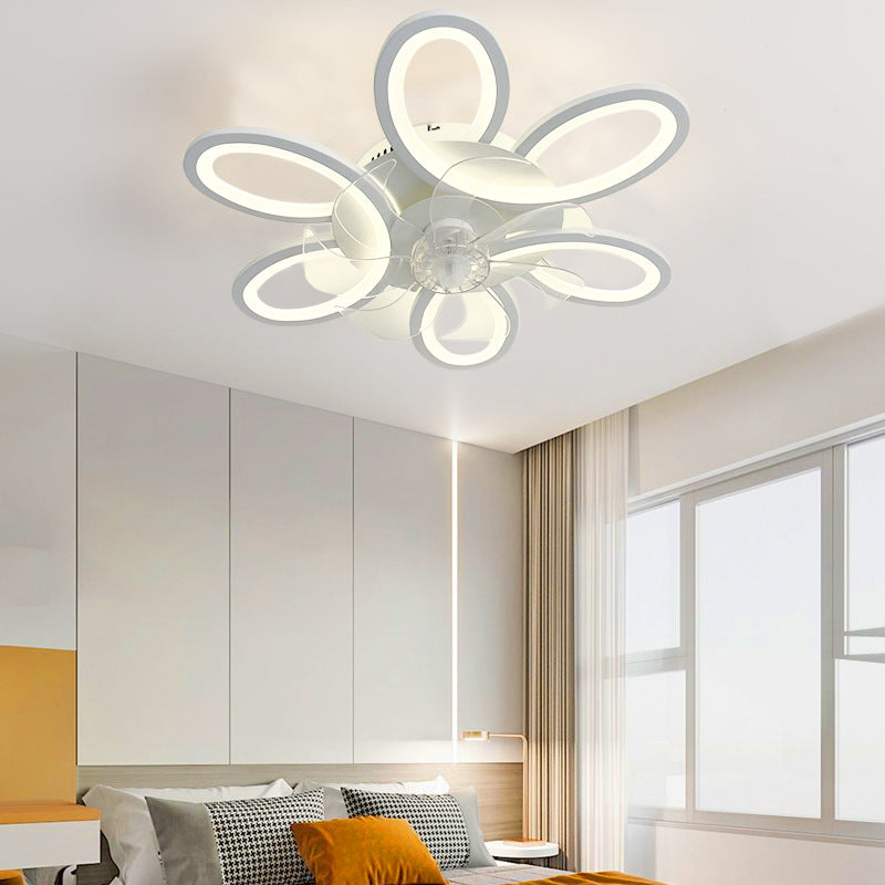 Modern Art Deco Flower Round Iron Acrylic LED Flush Mount Ceiling Fan Light for Bedroom