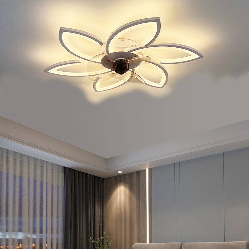 Modern Art Deco Flower Round Iron Acrylic LED Flush Mount Ceiling Fan Light for Bedroom