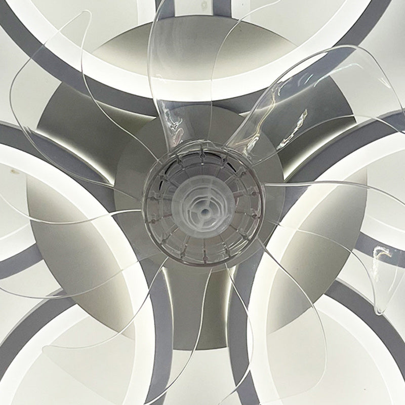 Modern Art Deco Flower Round Iron Acrylic LED Flush Mount Ceiling Fan Light for Bedroom