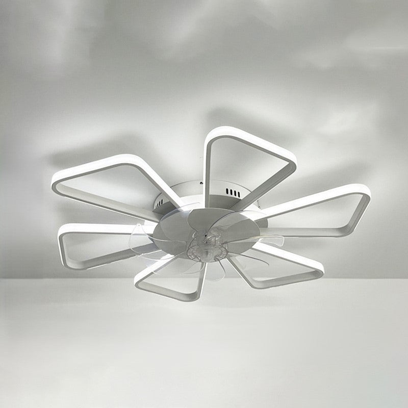 Modern Art Deco Flower Round Iron Acrylic LED Flush Mount Ceiling Fan Light for Bedroom
