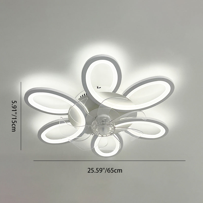 Modern Art Deco Flower Round Iron Acrylic LED Flush Mount Ceiling Fan Light for Bedroom
