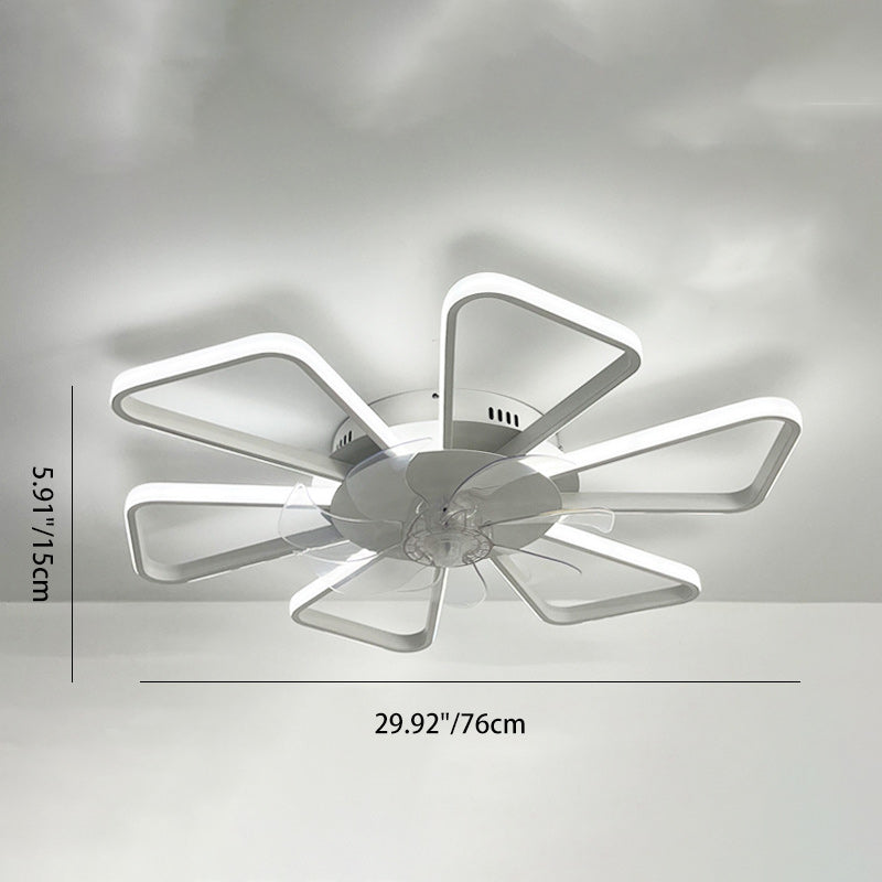 Modern Art Deco Flower Round Iron Acrylic LED Flush Mount Ceiling Fan Light for Bedroom