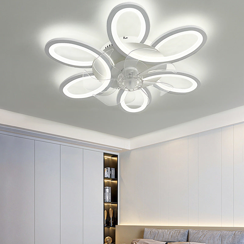 Modern Art Deco Flower Round Iron Acrylic LED Flush Mount Ceiling Fan Light for Bedroom