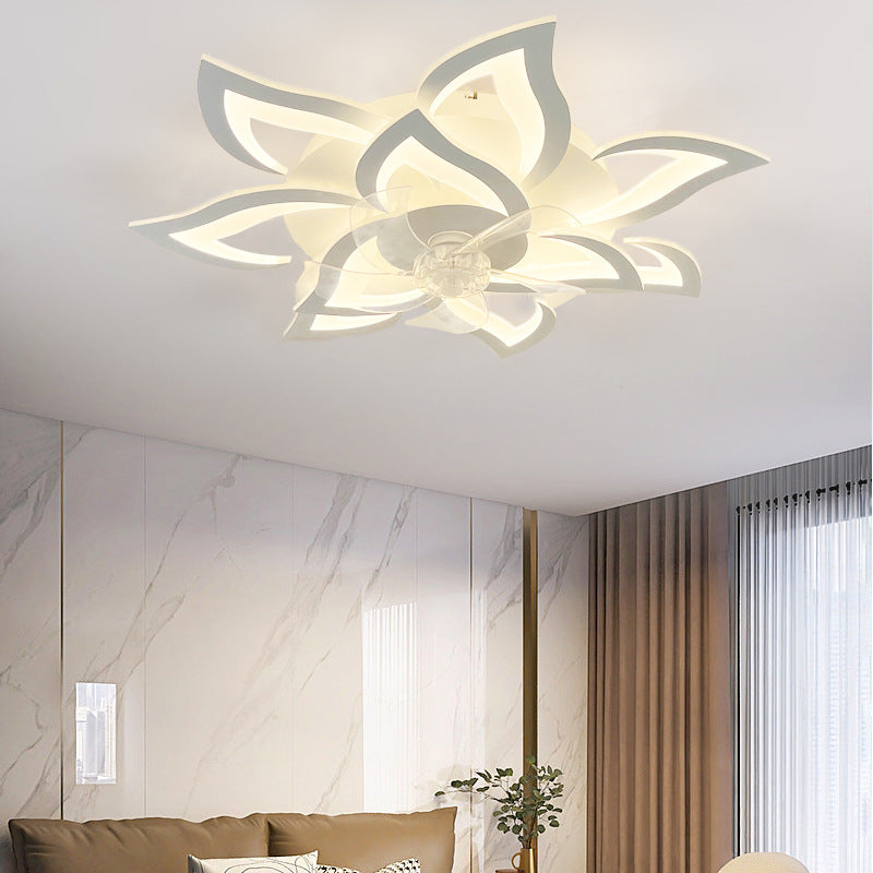 Modern Art Deco Flower Round Iron Acrylic LED Flush Mount Ceiling Fan Light for Bedroom