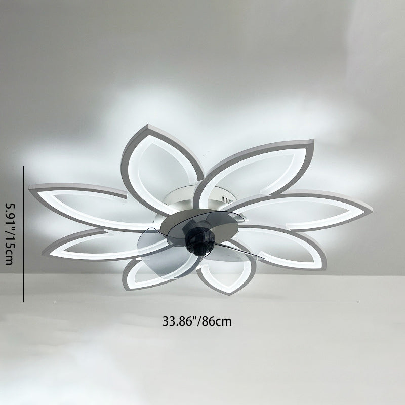 Modern Art Deco Flower Round Iron Acrylic LED Flush Mount Ceiling Fan Light for Bedroom