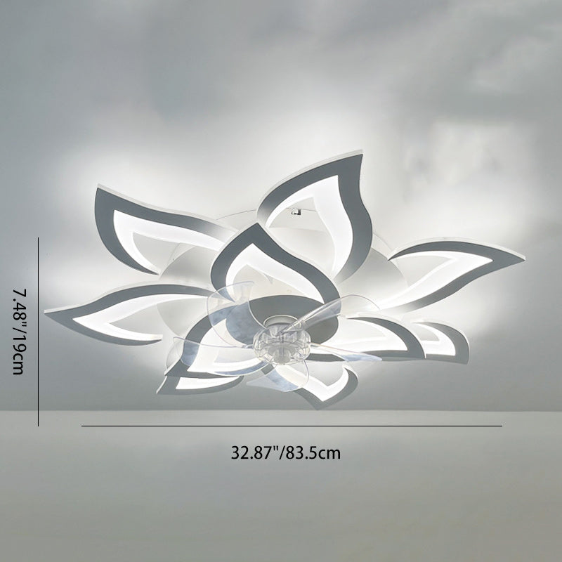 Modern Art Deco Flower Round Iron Acrylic LED Flush Mount Ceiling Fan Light for Bedroom