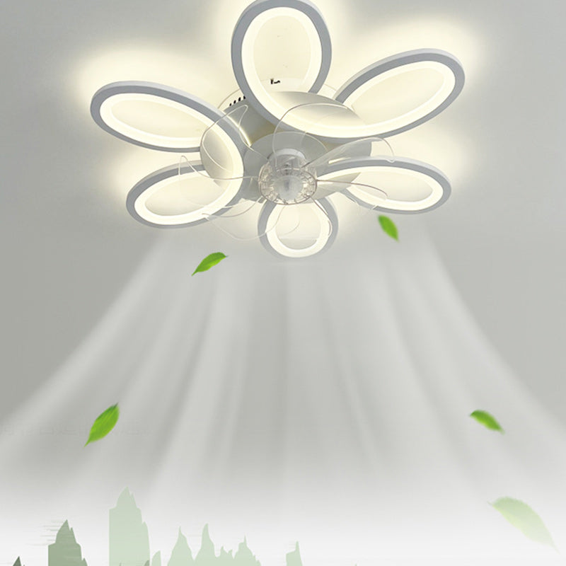Modern Art Deco Flower Round Iron Acrylic LED Flush Mount Ceiling Fan Light for Bedroom