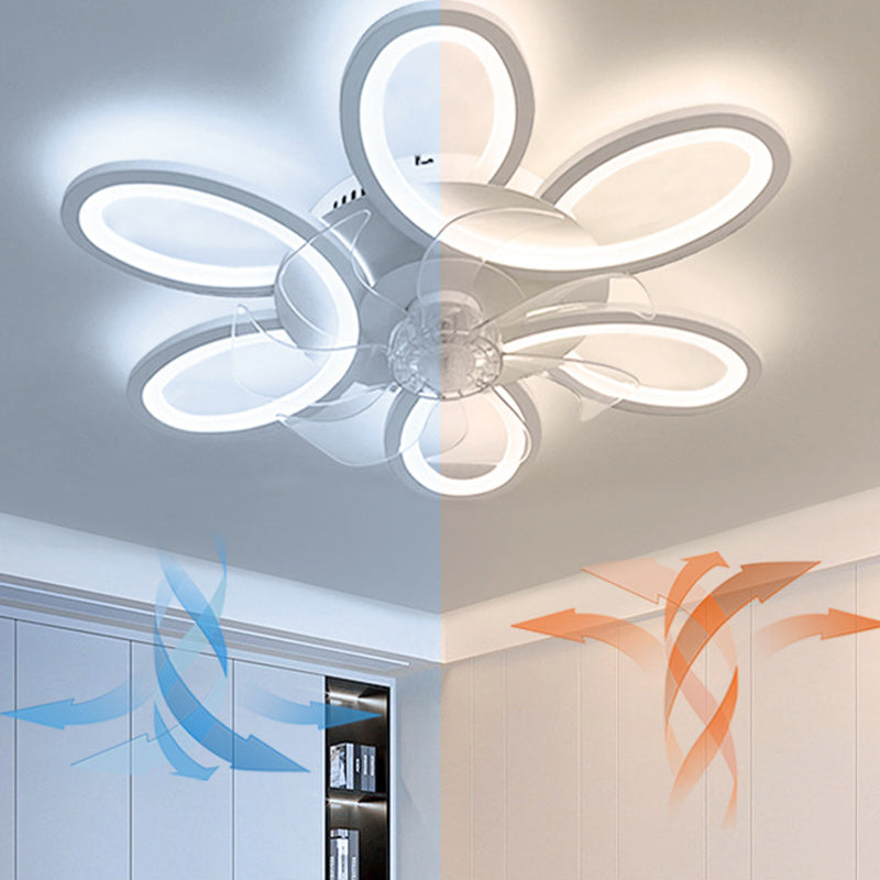 Modern Art Deco Flower Round Iron Acrylic LED Flush Mount Ceiling Fan Light for Bedroom