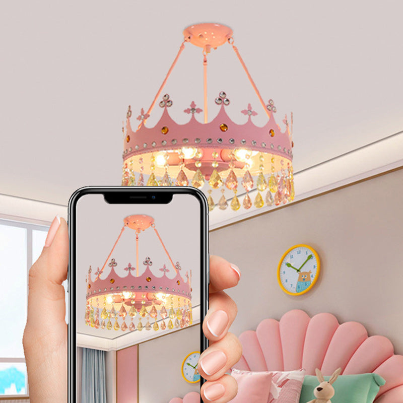 Contemporary Girls Crown Crystal 5-Light Chandelier – Bedroom Lighting Decor