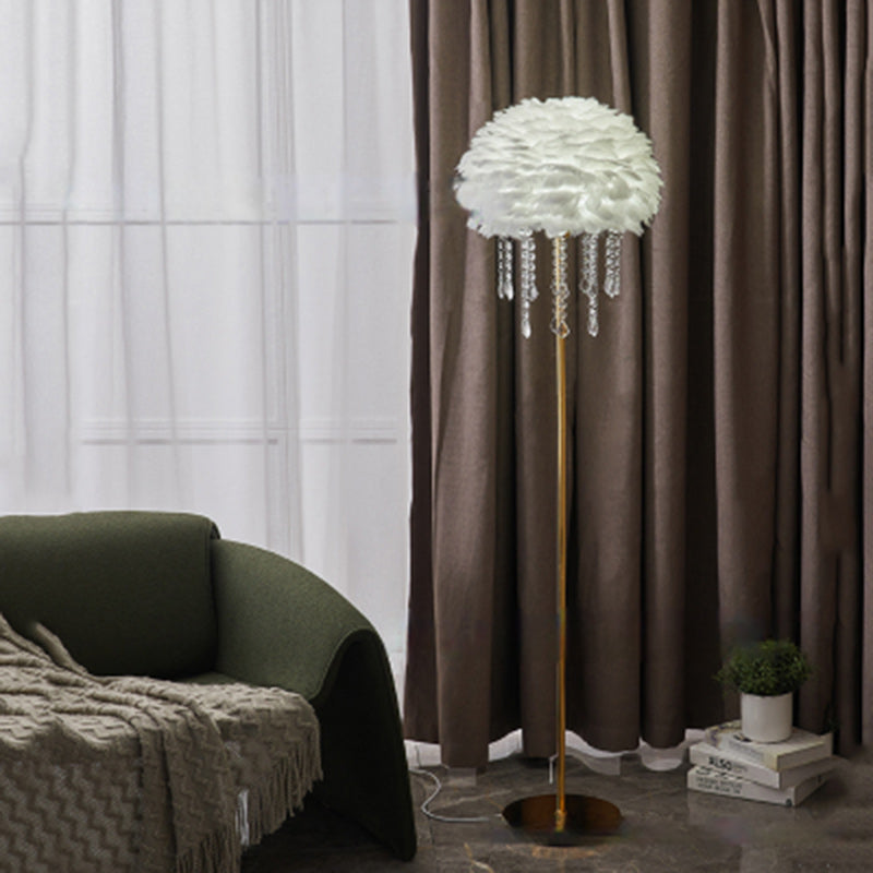 Modern Art Deco Cream Round Iron Crystal Floor Lamp for Bedroom