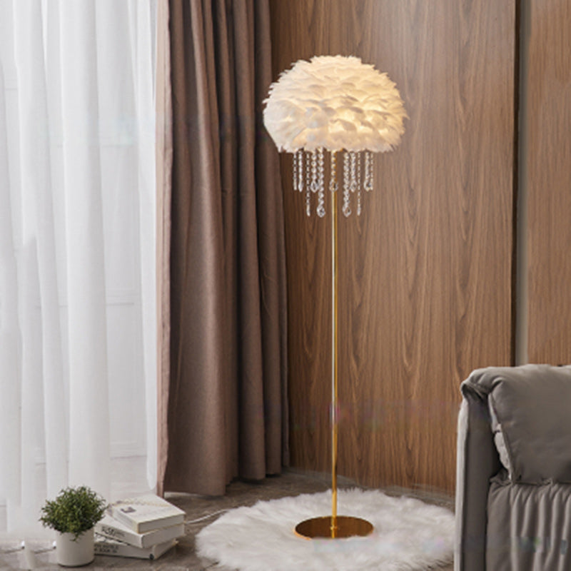 Modern Art Deco Cream Round Iron Crystal Floor Lamp for Bedroom