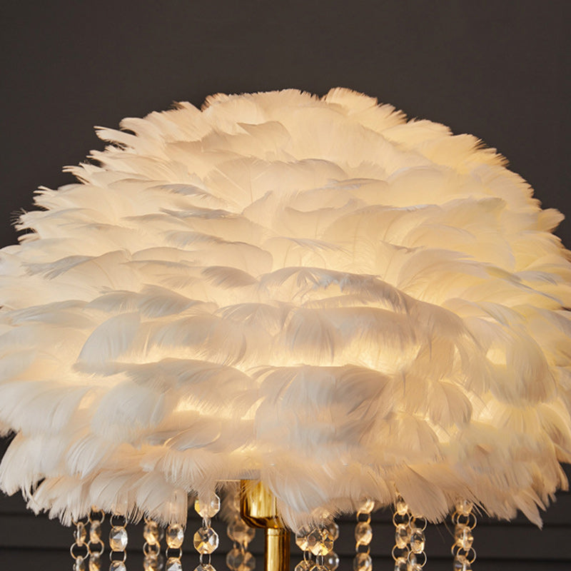 Modern Art Deco Cream Round Iron Crystal Floor Lamp for Bedroom