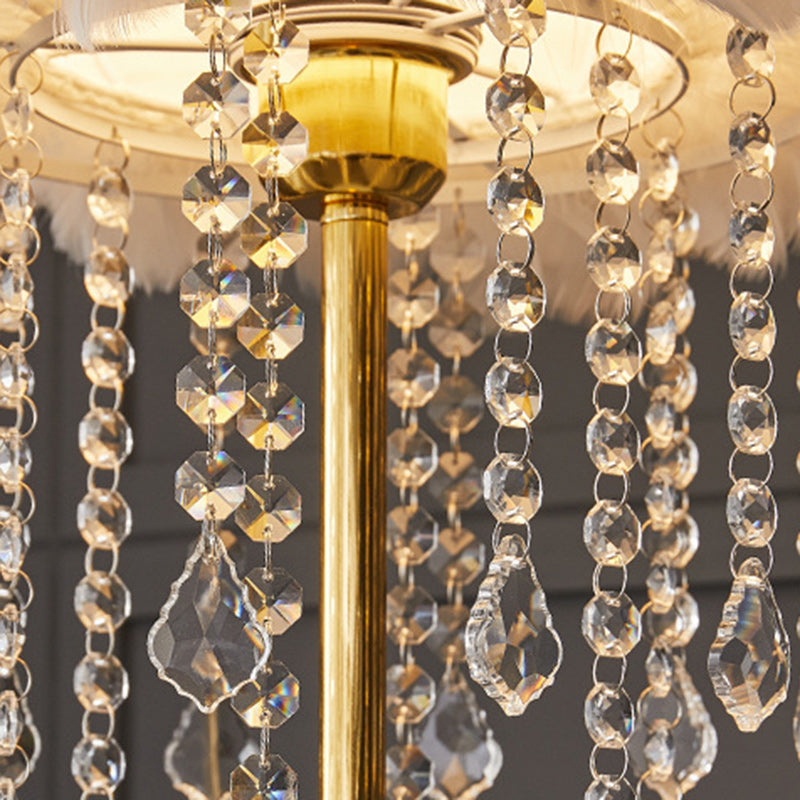 Modern Art Deco Cream Round Iron Crystal Floor Lamp for Bedroom