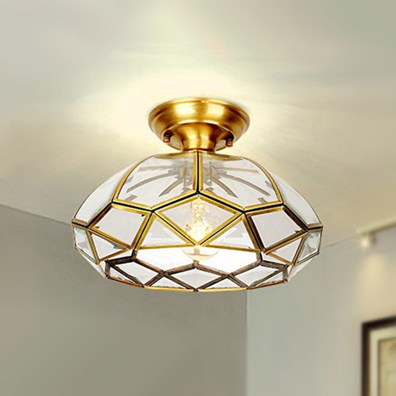 Traditional Vintage Diamond Cone Copper Glass Semi-Flush Mount Ceiling Light for Hallway