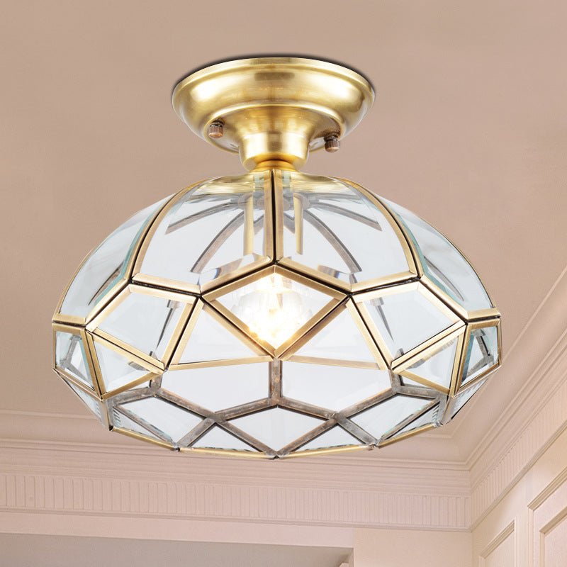 Traditional Vintage Diamond Cone Copper Glass Semi-Flush Mount Ceiling Light for Hallway
