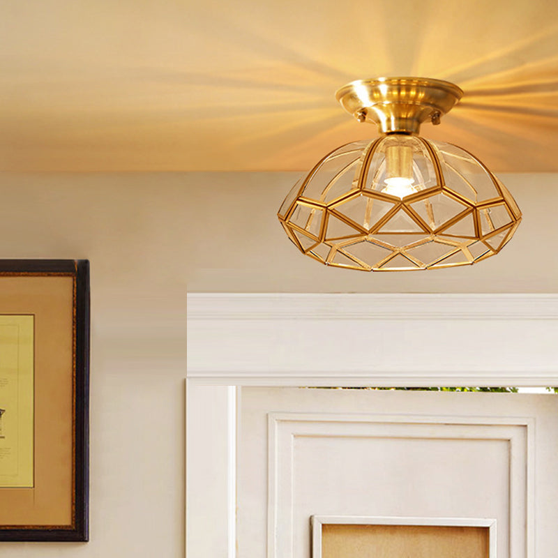 Traditional Vintage Diamond Cone Copper Glass Semi-Flush Mount Ceiling Light for Hallway