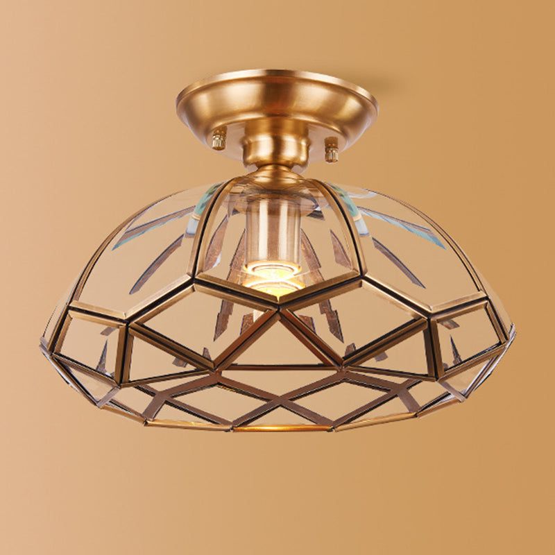 Traditional Vintage Diamond Cone Copper Glass Semi-Flush Mount Ceiling Light for Hallway