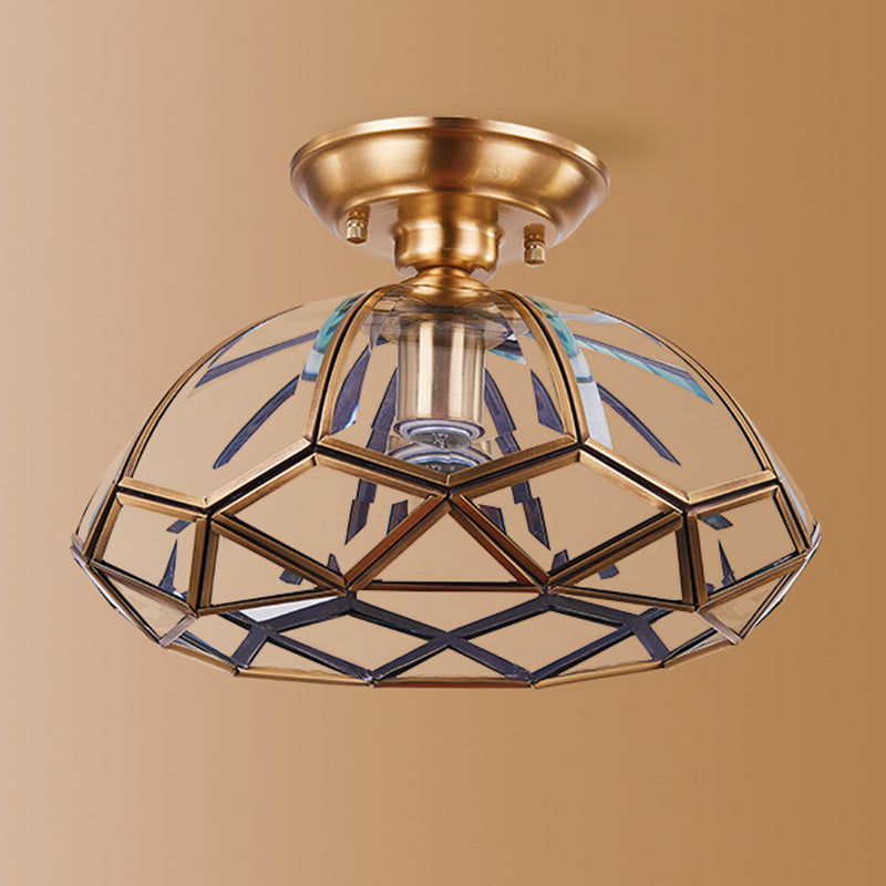Traditional Vintage Diamond Cone Copper Glass Semi-Flush Mount Ceiling Light for Hallway