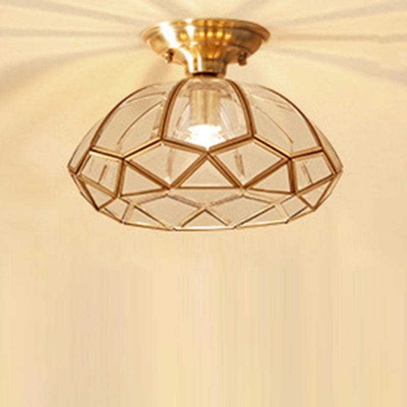 Traditional Vintage Diamond Cone Copper Glass Semi-Flush Mount Ceiling Light for Hallway
