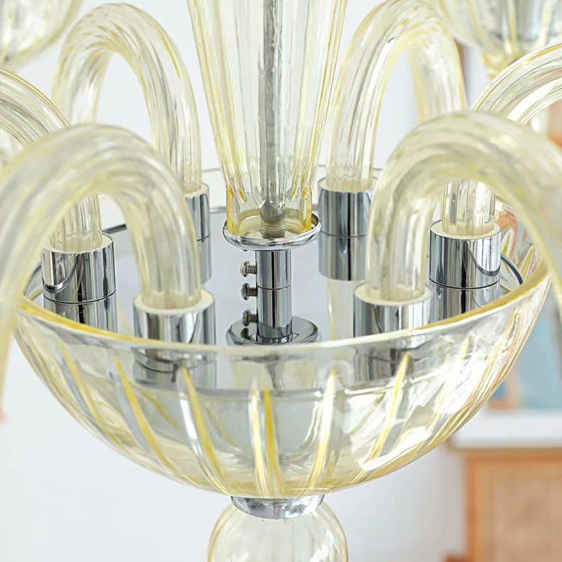 Traditional French Curved Iron Glass 6-Light Chandelier for Living Room