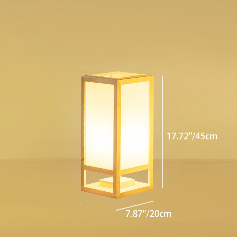 Traditional Japanese Square Rectangle Wood Acrylic Floor Lamp - 1-Light Standing Light for Living Room