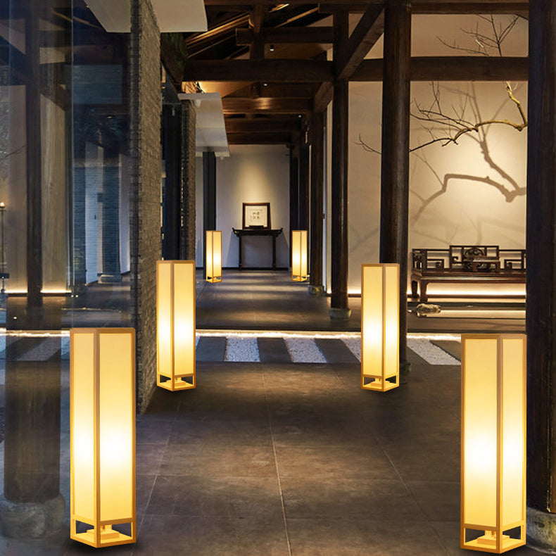 Traditional Japanese Square Rectangle Wood Acrylic Floor Lamp - 1-Light Standing Light for Living Room