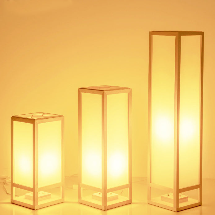 Traditional Japanese Square Rectangle Wood Acrylic Floor Lamp - 1-Light Standing Light for Living Room