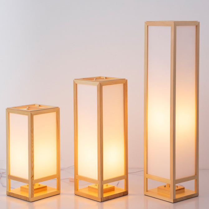 Traditional Japanese Square Rectangle Wood Acrylic Floor Lamp - 1-Light Standing Light for Living Room