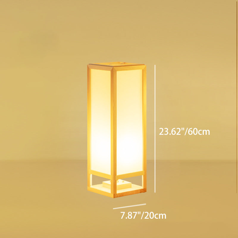 Traditional Japanese Square Rectangle Wood Acrylic Floor Lamp - 1-Light Standing Light for Living Room