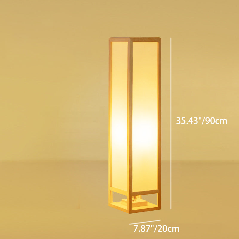 Traditional Japanese Square Rectangle Wood Acrylic Floor Lamp - 1-Light Standing Light for Living Room