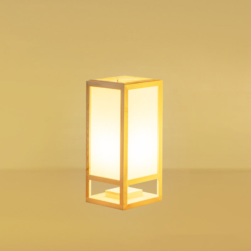 Traditional Japanese Square Rectangle Wood Acrylic Floor Lamp - 1-Light Standing Light for Living Room